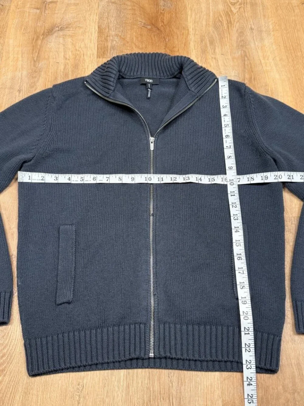 Vuori Denver Full Zip Sweater Men's Small Ink Blue Merino Wool Blend Mock Neck V